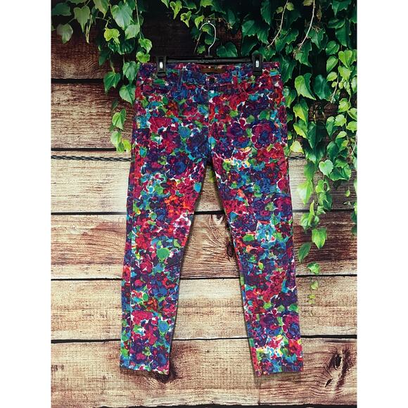 Joe's Jeans Skinny Ankle Corduroy Pants Multicolor Abstract Floral Women's Sz 30 - Picture 1 of 6